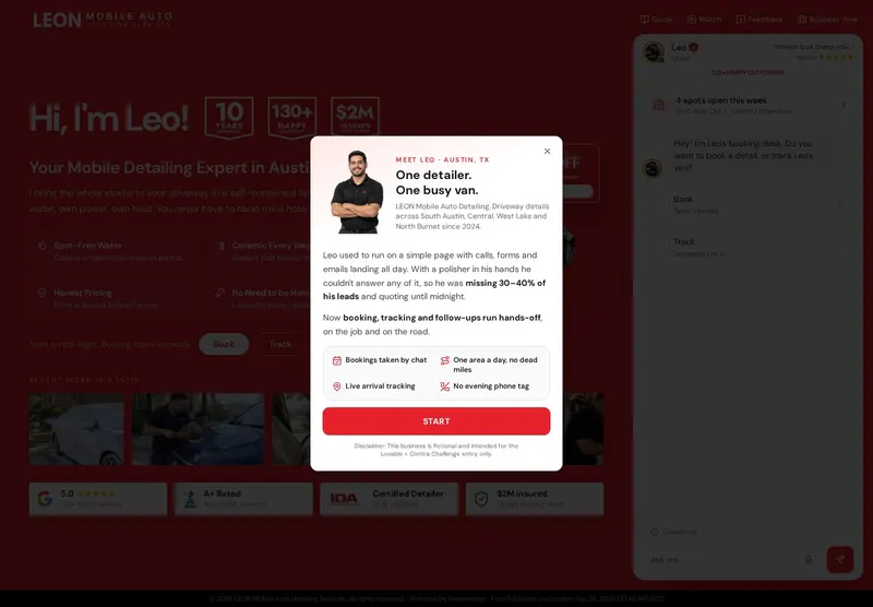 LEON Mobile Detailing custom booking web app built with Lovable by Benometree